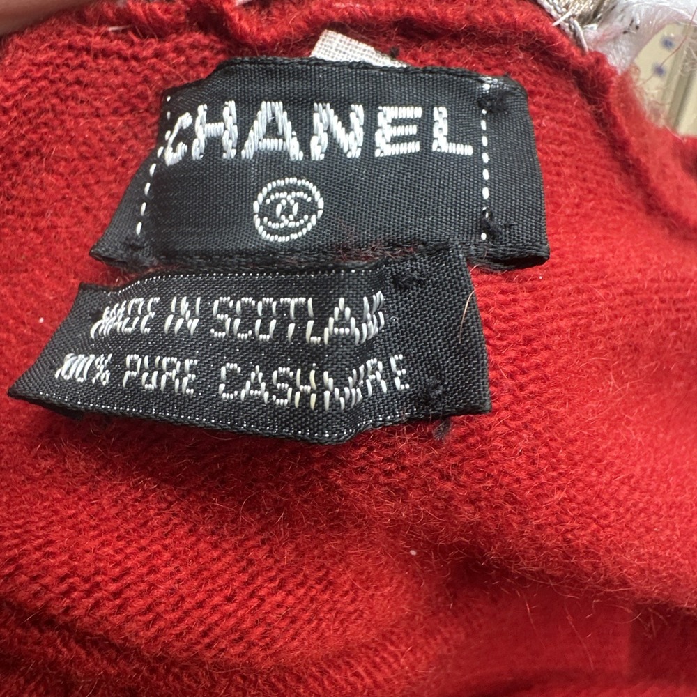 VTG 80s Chanel 100% Cashmere‎ Sweater Womens Large Red Made In Scotland Luxury - Picture 3 of 11